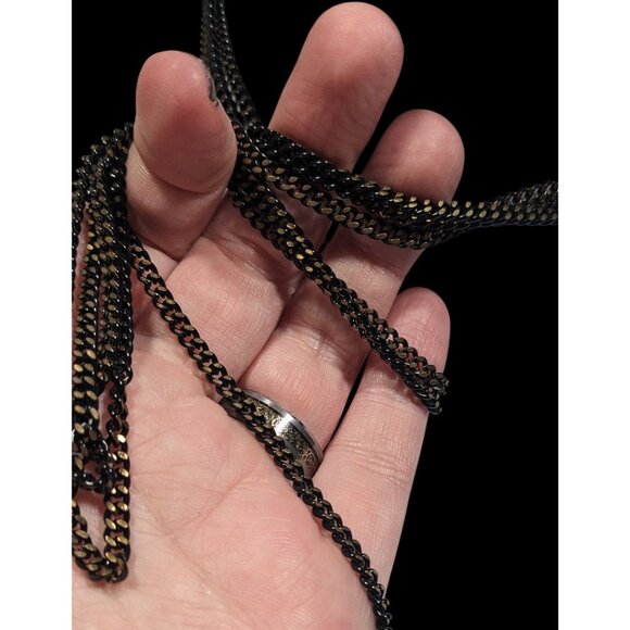 Dark Elegant Black And Gold Tone Multilayer Chain Necklace - Picture 6 of 9